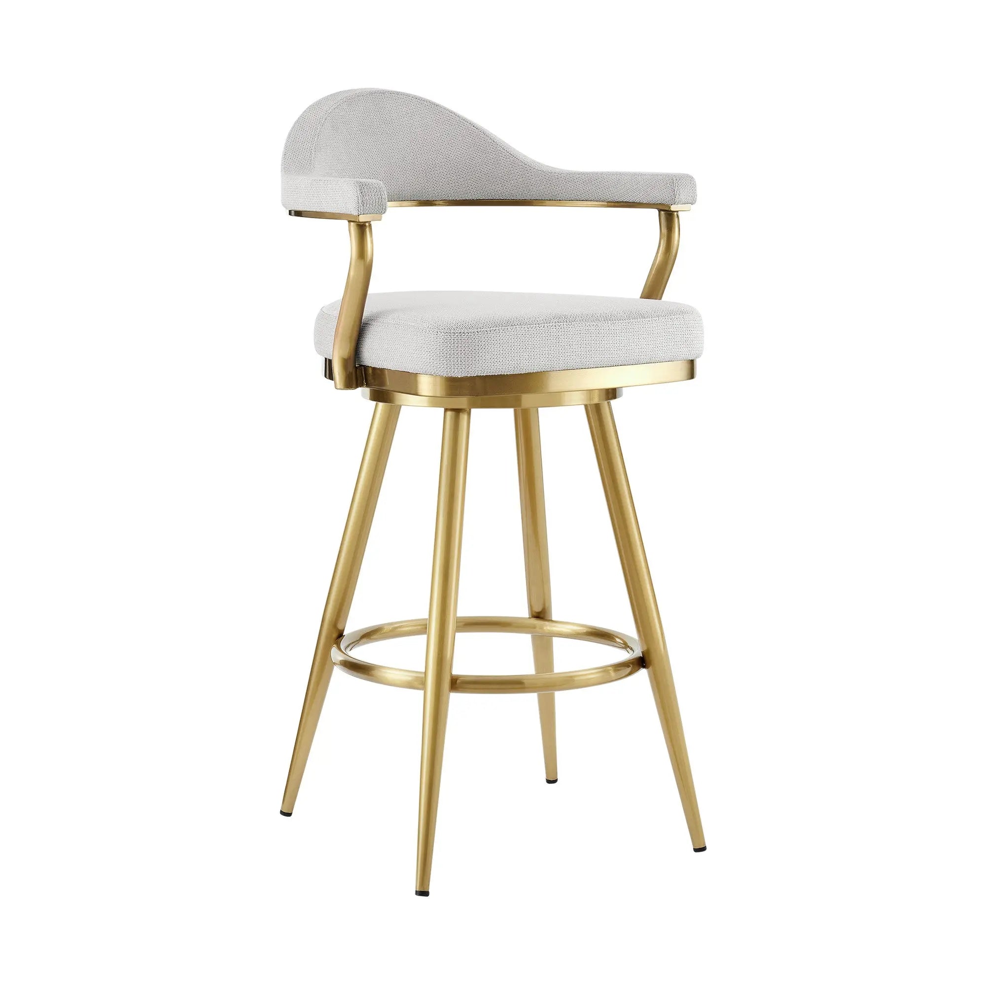 26" Silver and Gold Fabric and Stainless Steel Counter Height Swivel Bar Chair Homeroots Living Room