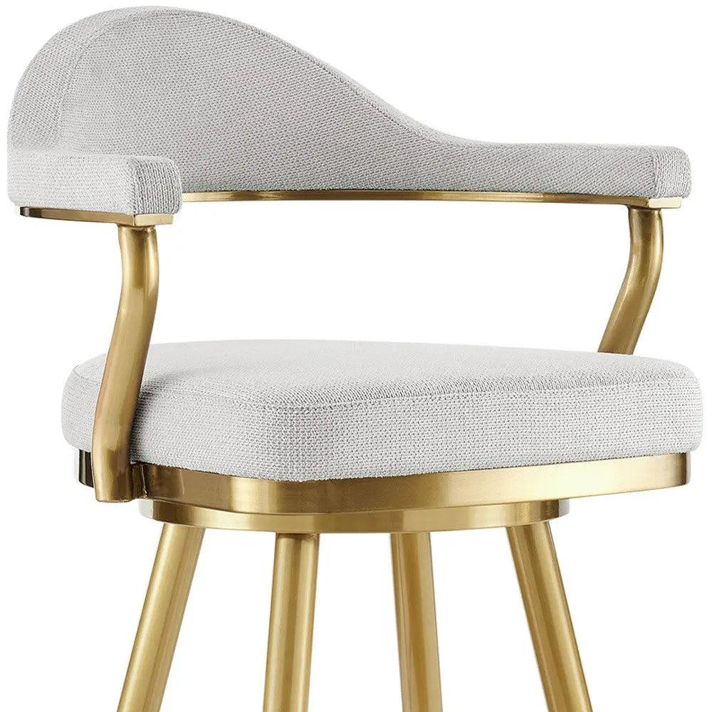 26" Silver and Gold Fabric and Stainless Steel Counter Height Swivel Bar Chair Homeroots Living Room