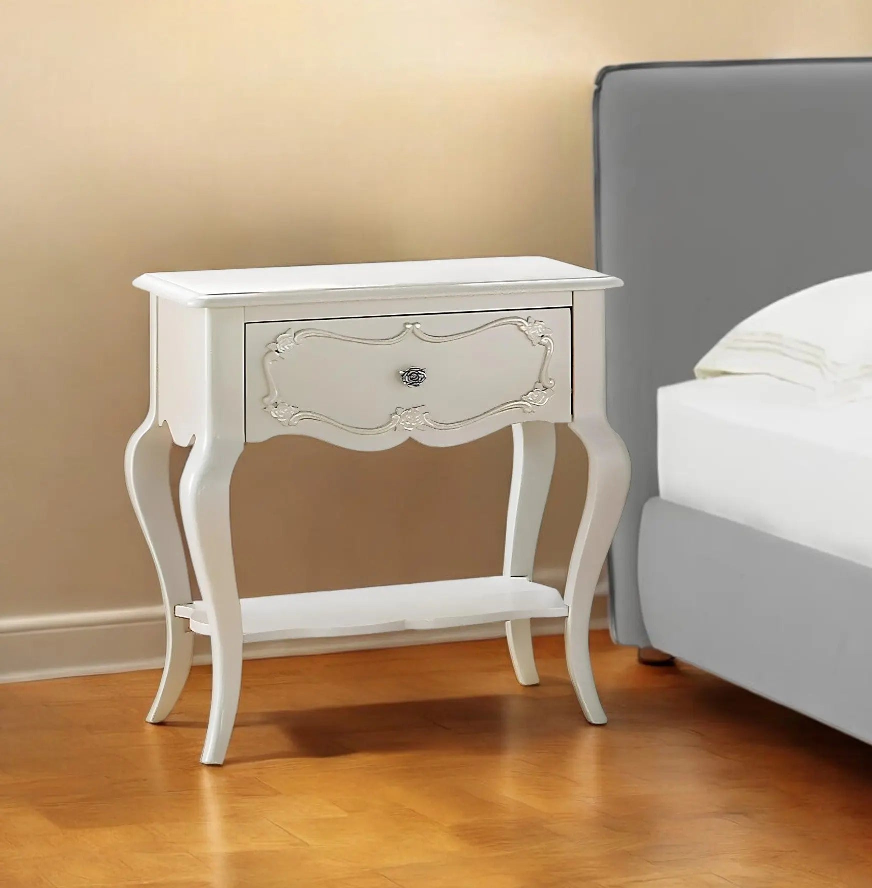 26" Solid Wood And Mirrored Glass Nightstand Homeroots Bed & Bath
