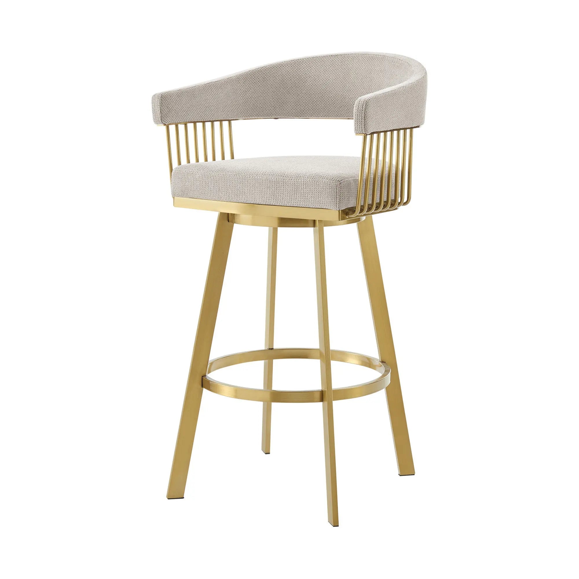26" Taupe and Gold Fabric and Stainless Steel Low Back Counter Height Swivel Bar Chair Homeroots Living Room
