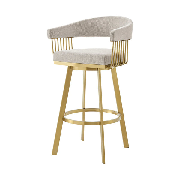 26" Taupe and Gold Fabric and Stainless Steel Low Back Counter Height Swivel Bar Chair Homeroots Living Room