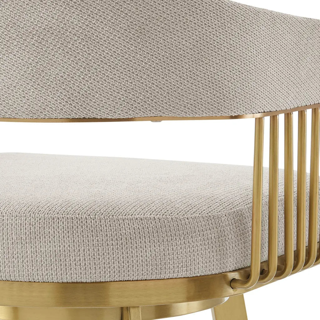 26" Taupe and Gold Fabric and Stainless Steel Low Back Counter Height Swivel Bar Chair Homeroots Living Room