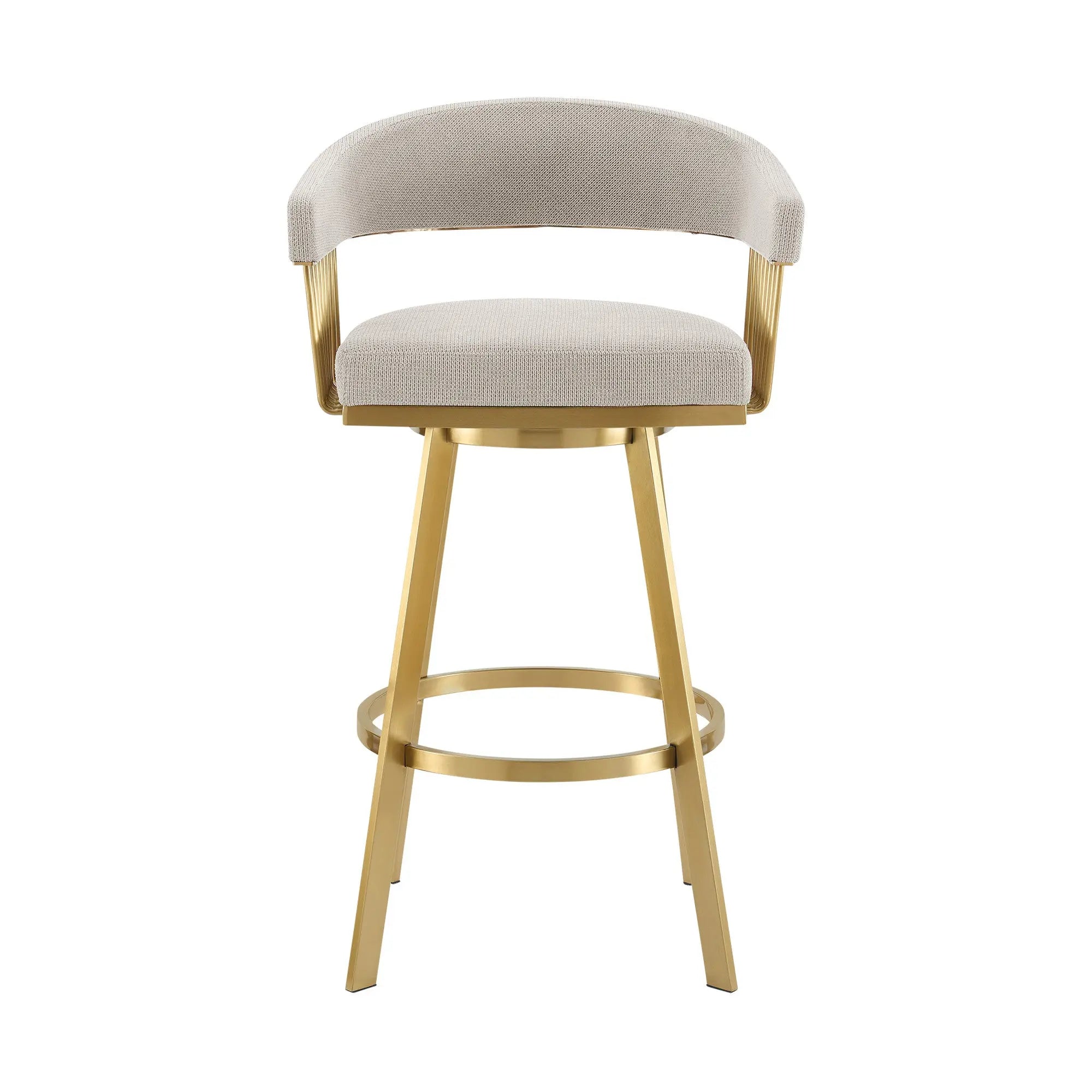26" Taupe and Gold Fabric and Stainless Steel Low Back Counter Height Swivel Bar Chair Homeroots Living Room