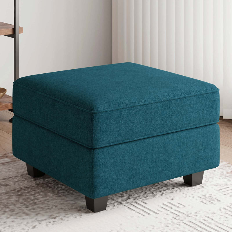 26" Teal Blue and Black Solid Wood and Microfiber Storage Ottoman Homeroots Living Room