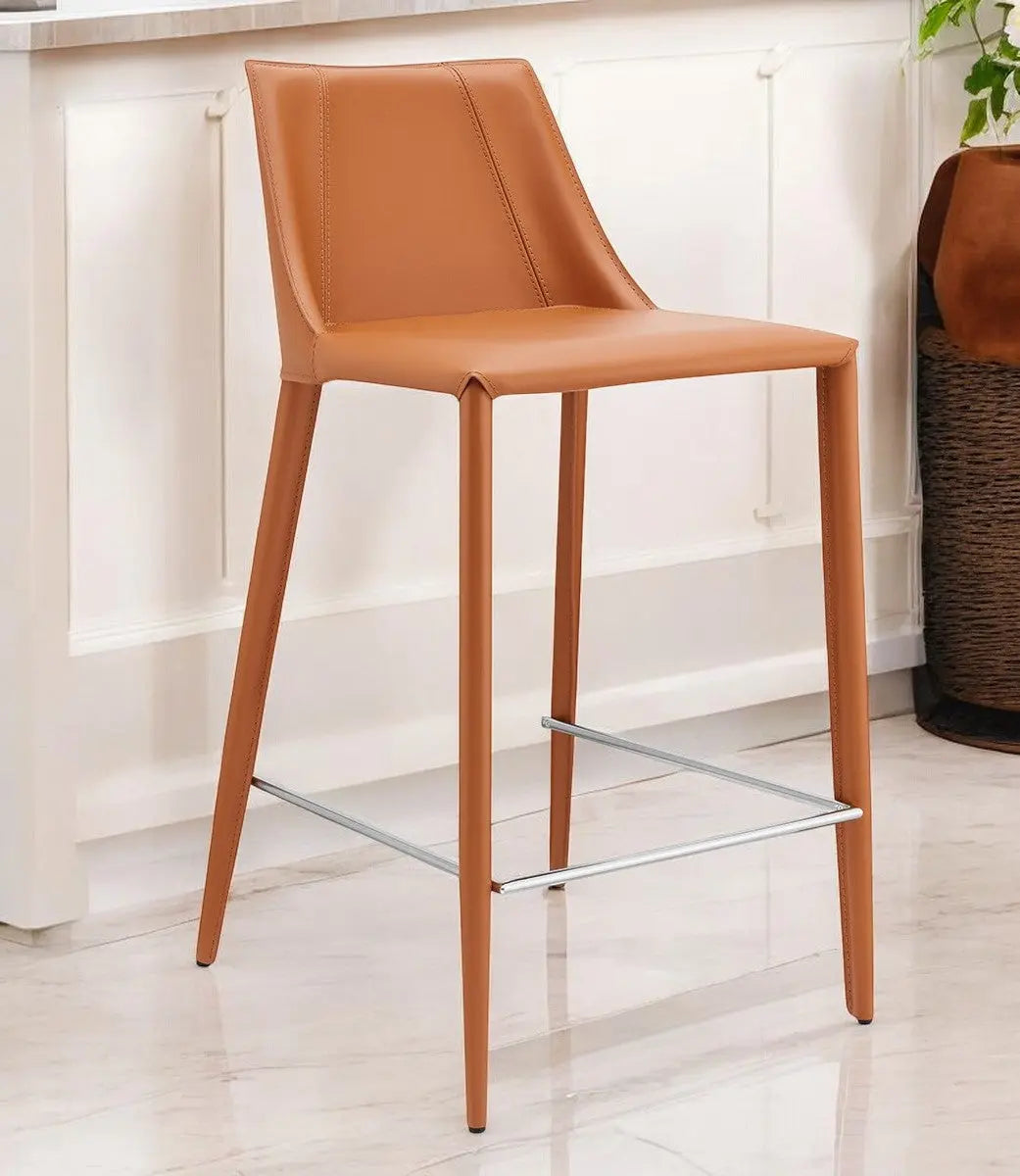 26" Terra Cotta Faux Leather And Steel Low Back Counter Height Bar Chair Homeroots Living Room