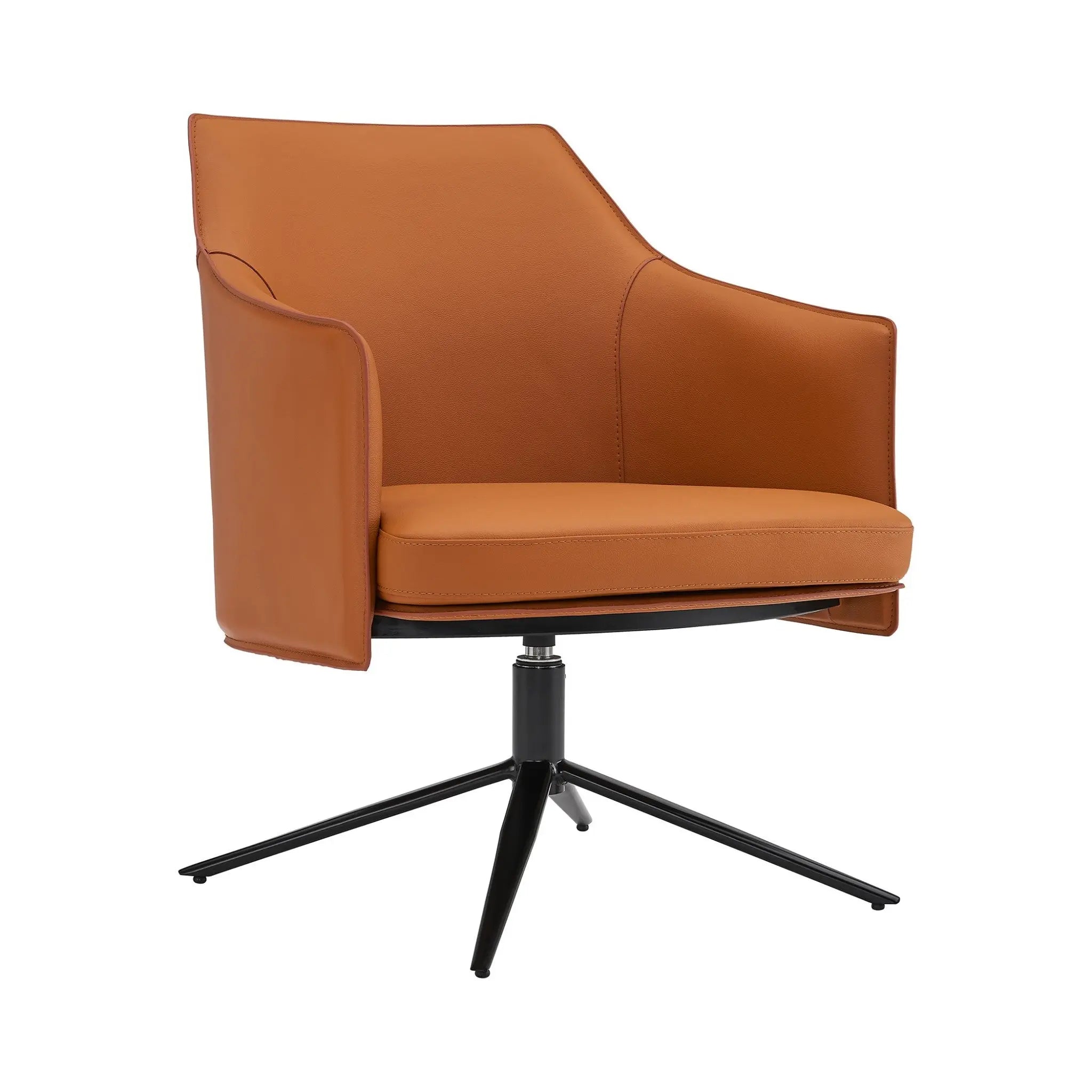 26" Terra Cotta and Black Faux Leather Swivel Lounge Chair Homeroots Living Room