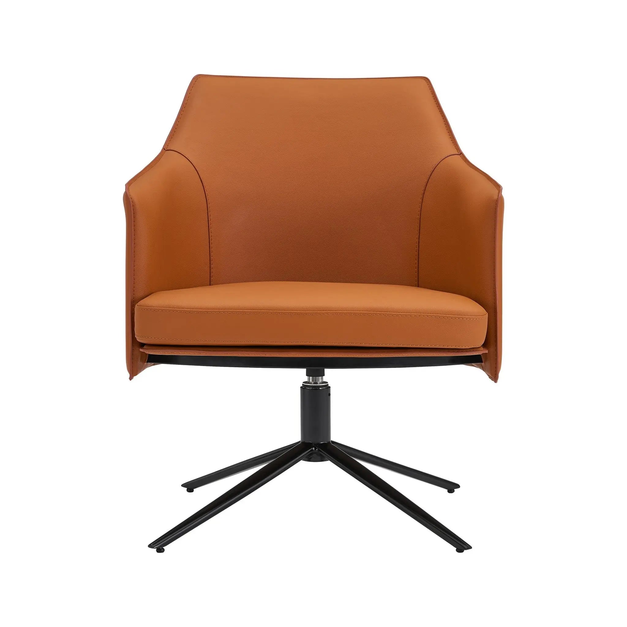 26" Terra Cotta and Black Faux Leather Swivel Lounge Chair Homeroots Living Room