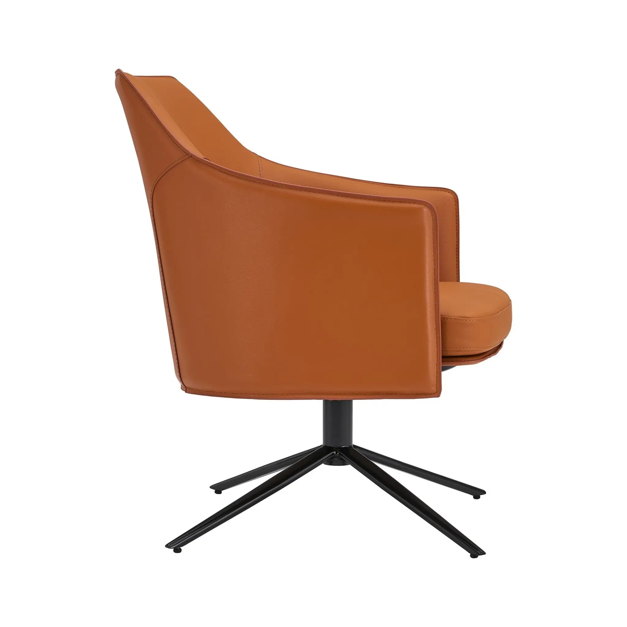 26" Terra Cotta and Black Faux Leather Swivel Lounge Chair Homeroots Living Room