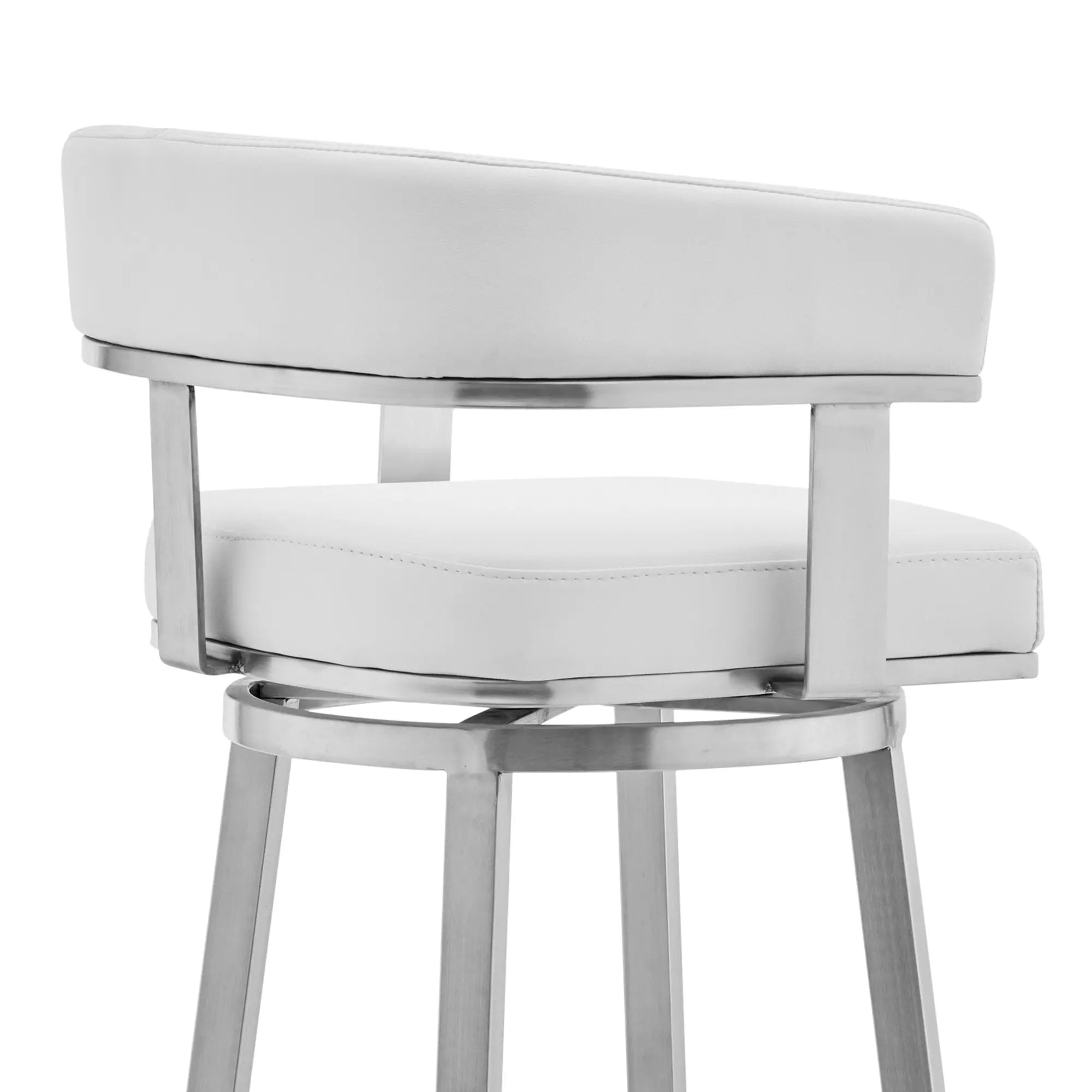26" White And Silver Faux Leather And Stainless Steel Low Back Counter Height Swivel Bar Chair Homeroots Living Room