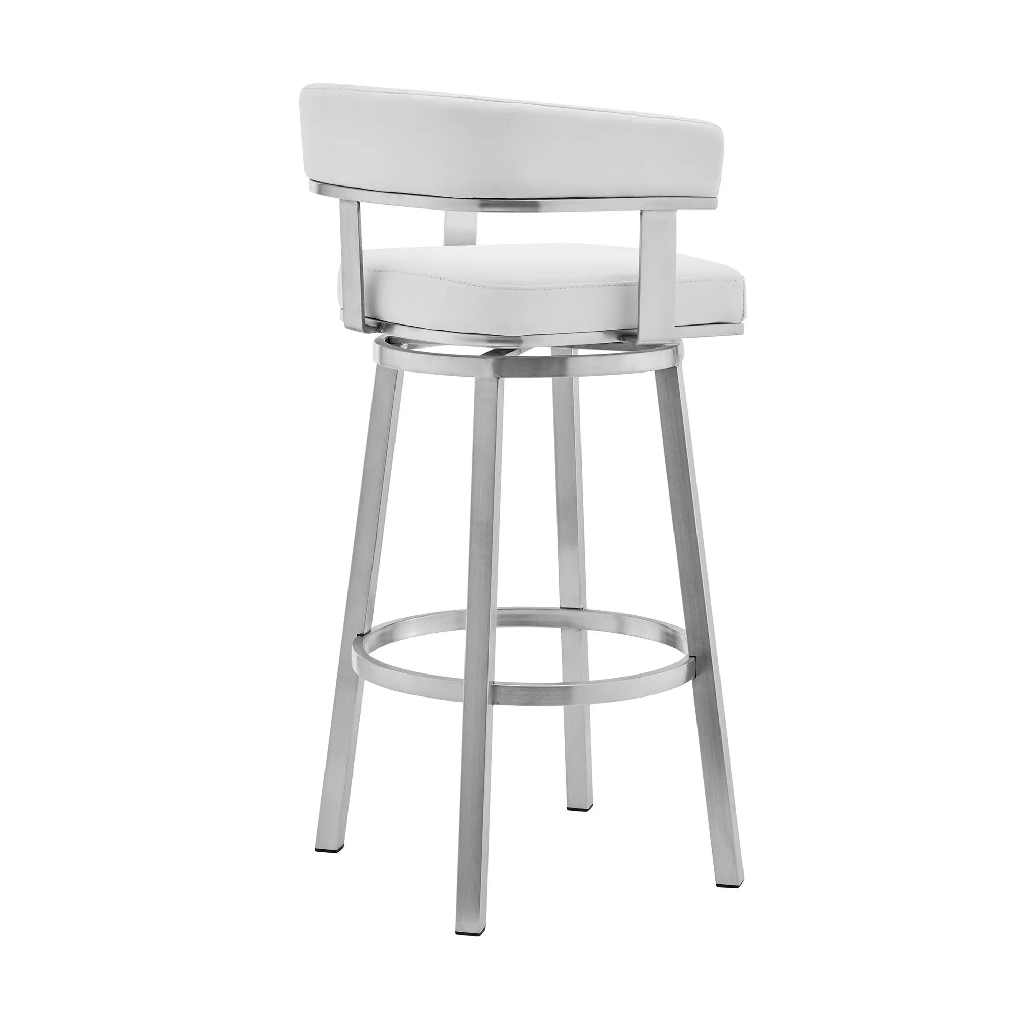 26" White And Silver Faux Leather And Stainless Steel Low Back Counter Height Swivel Bar Chair Homeroots Living Room
