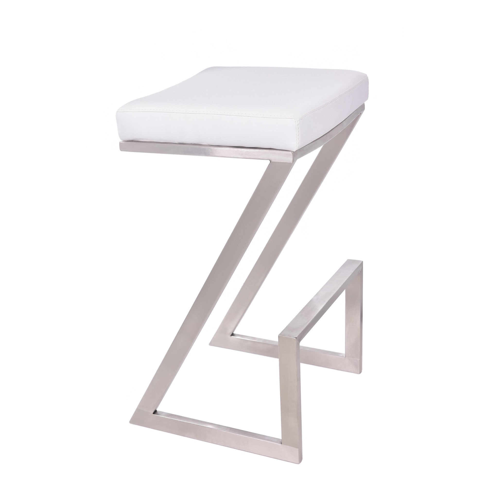 26" White And Silver Iron Backless Counter Height Bar Chair - GreatEagleInc