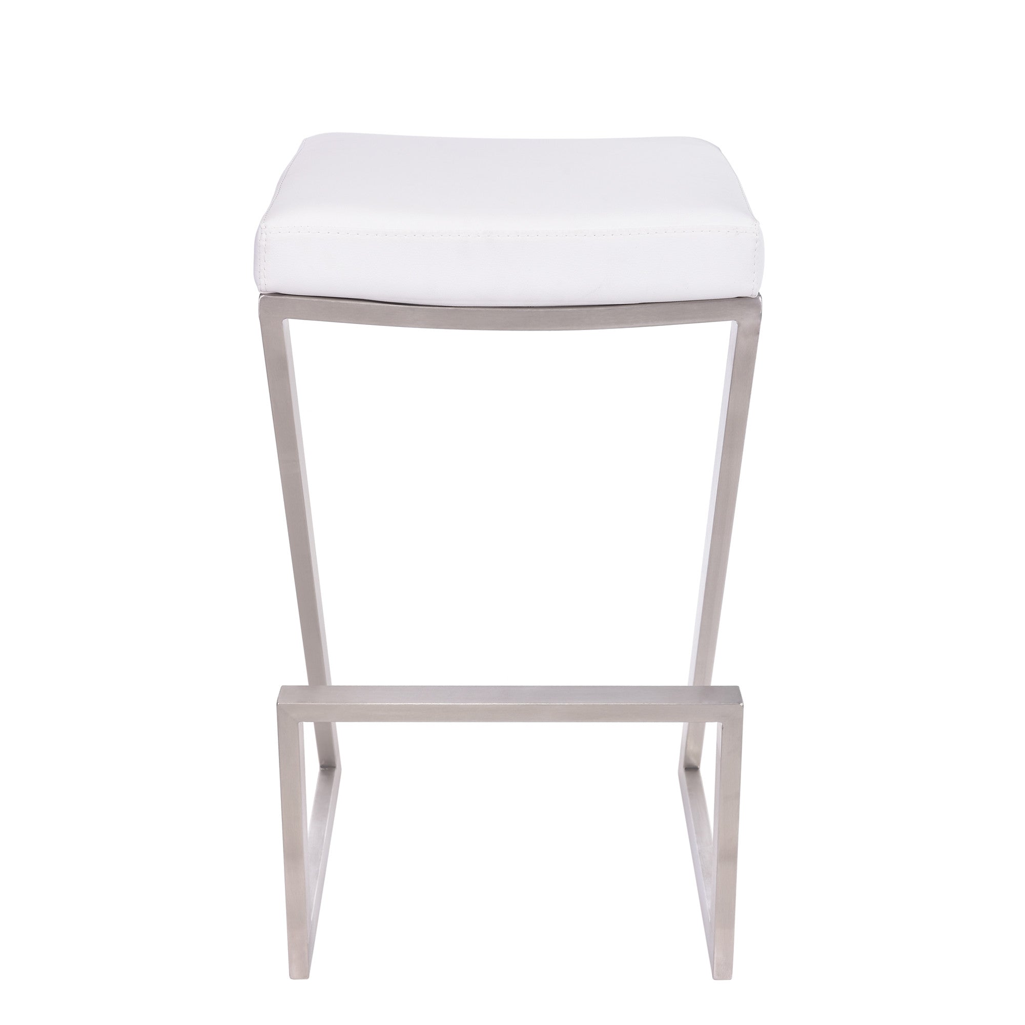 26" White And Silver Iron Backless Counter Height Bar Chair - GreatEagleInc