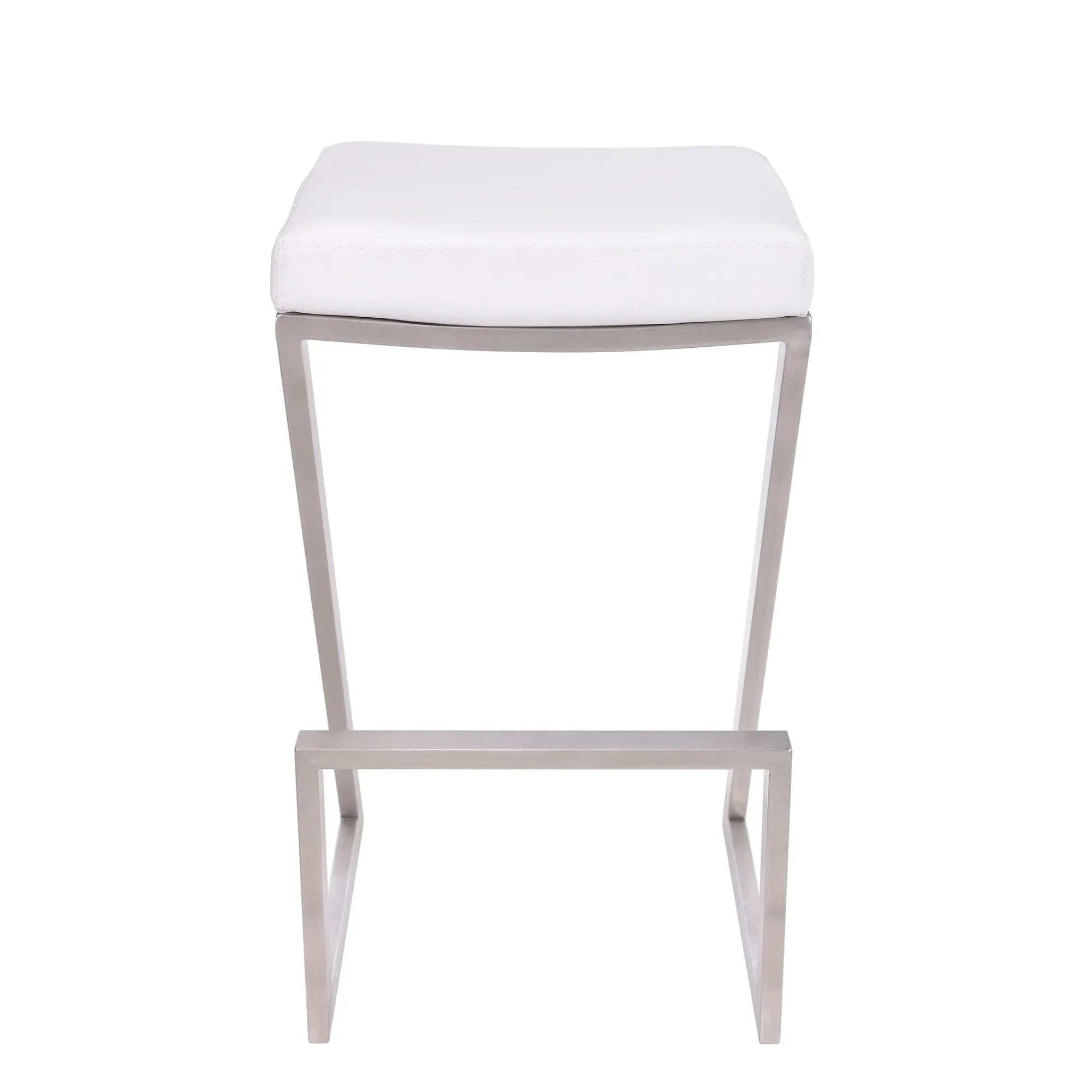 26" White And Silver Iron Backless Counter Height Bar Chair - GreatEagleInc