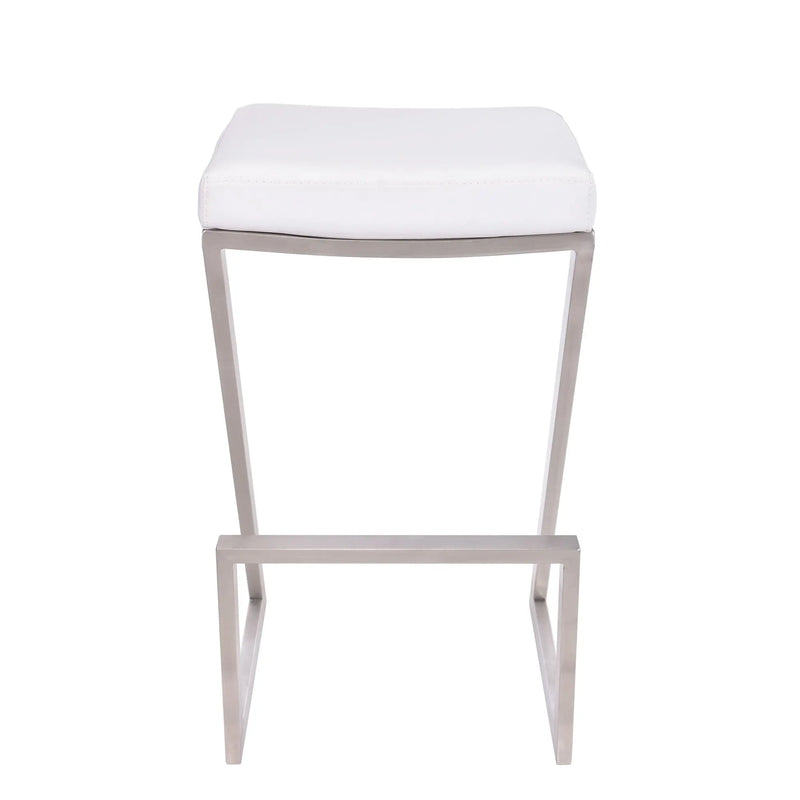 26" White And Silver Iron Backless Counter Height Bar Chair - GreatEagleInc