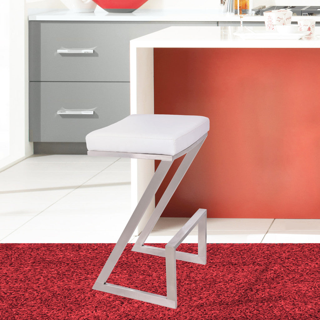 26" White And Silver Iron Backless Counter Height Bar Chair - GreatEagleInc