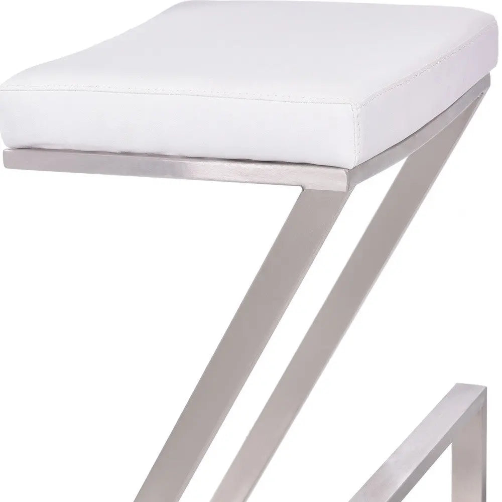 26" White And Silver Iron Backless Counter Height Bar Chair - GreatEagleInc
