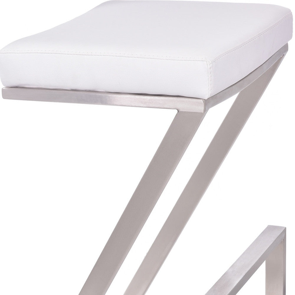 26" White And Silver Iron Backless Counter Height Bar Chair - GreatEagleInc
