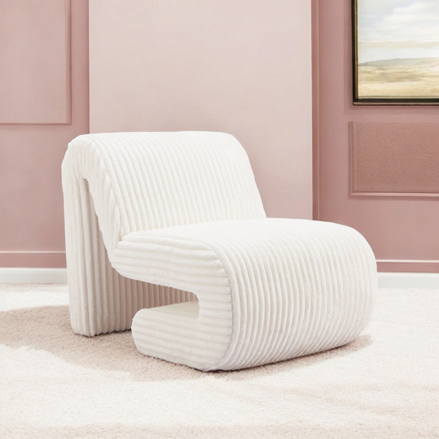 26" White Corduroy And Upholstered Lounge Chair Homeroots Living Room