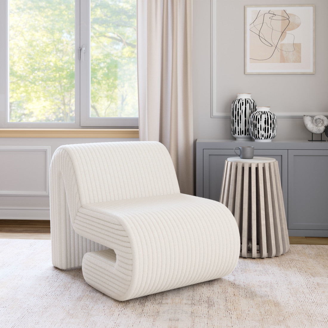 26" White Corduroy And Upholstered Lounge Chair Homeroots Living Room