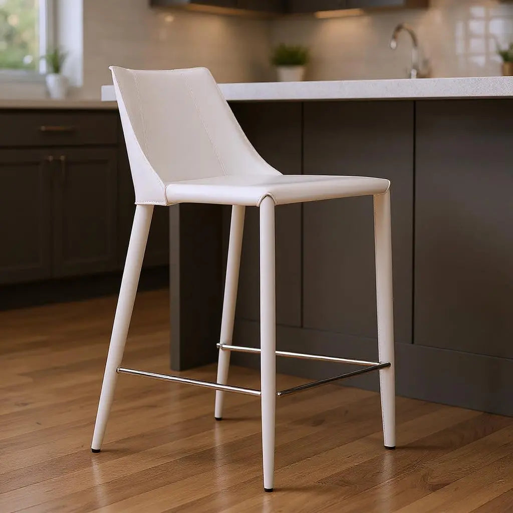 26" White Steel Low Back Counter Height Bar Chair Homeroots Living Room