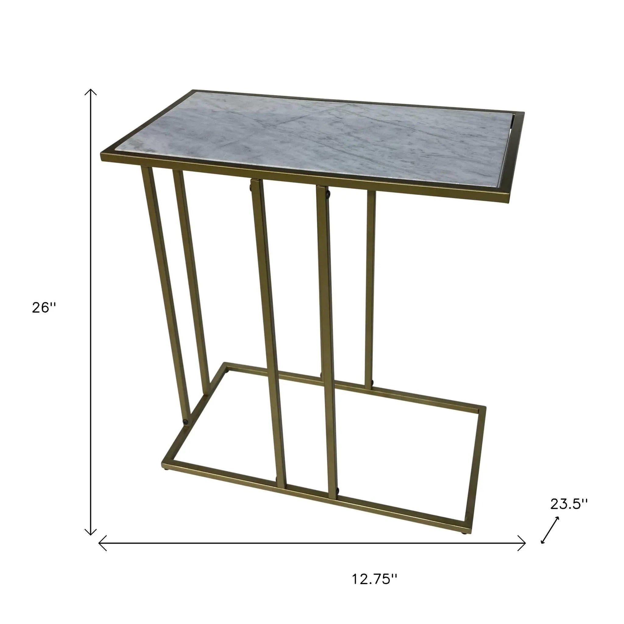 26" White and Antiqued Gold Marble and Iron Frame End Table Homeroots Living Room