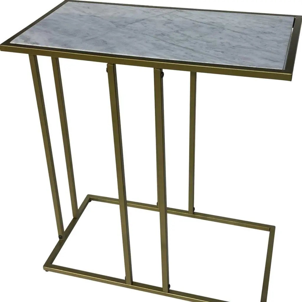 26" White and Antiqued Gold Marble and Iron Frame End Table Homeroots Living Room