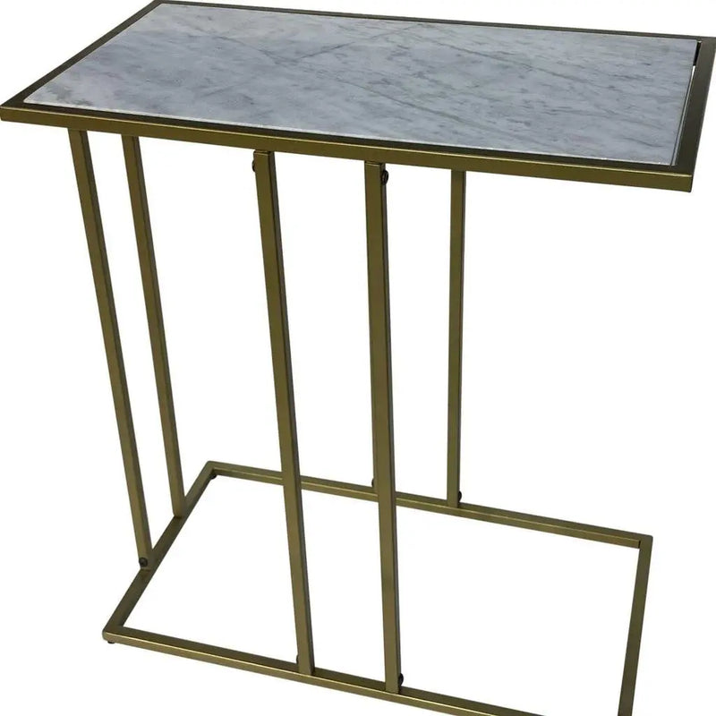 26" White and Antiqued Gold Marble and Iron Frame End Table Homeroots Living Room