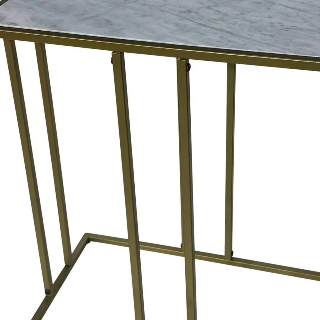 26" White and Antiqued Gold Marble and Iron Frame End Table Homeroots Living Room