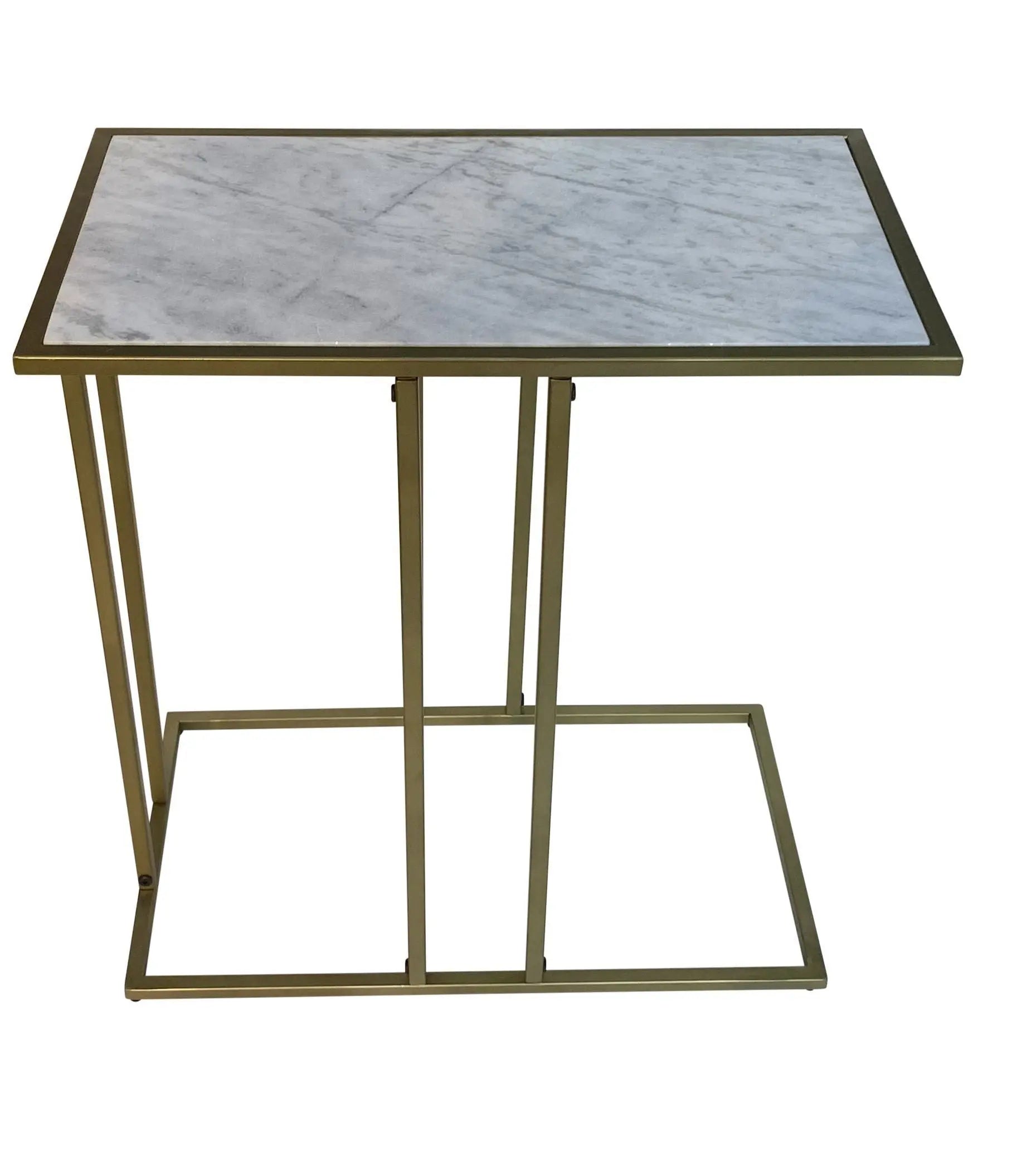 26" White and Antiqued Gold Marble and Iron Frame End Table Homeroots Living Room