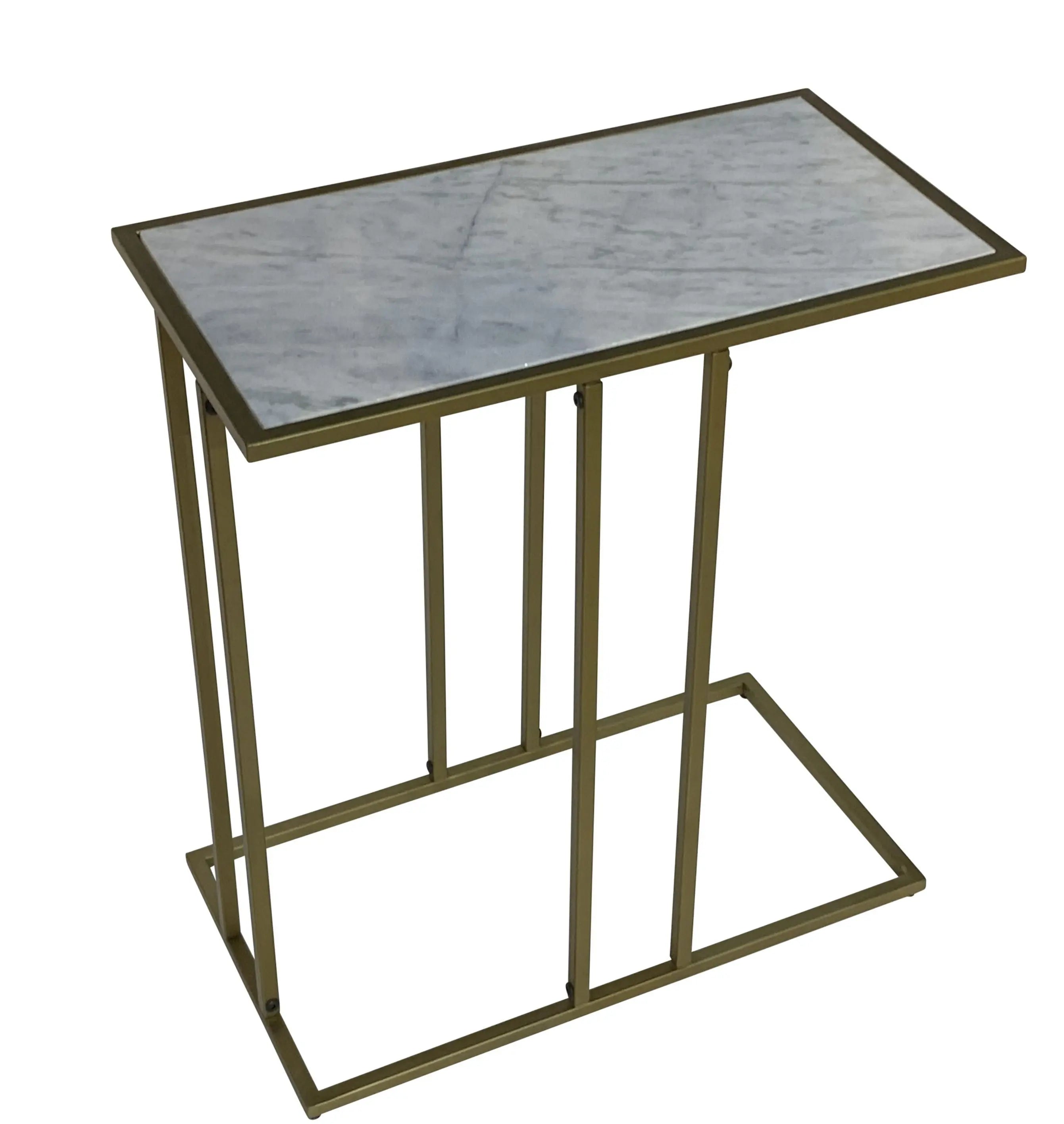 26" White and Antiqued Gold Marble and Iron Frame End Table Homeroots Living Room