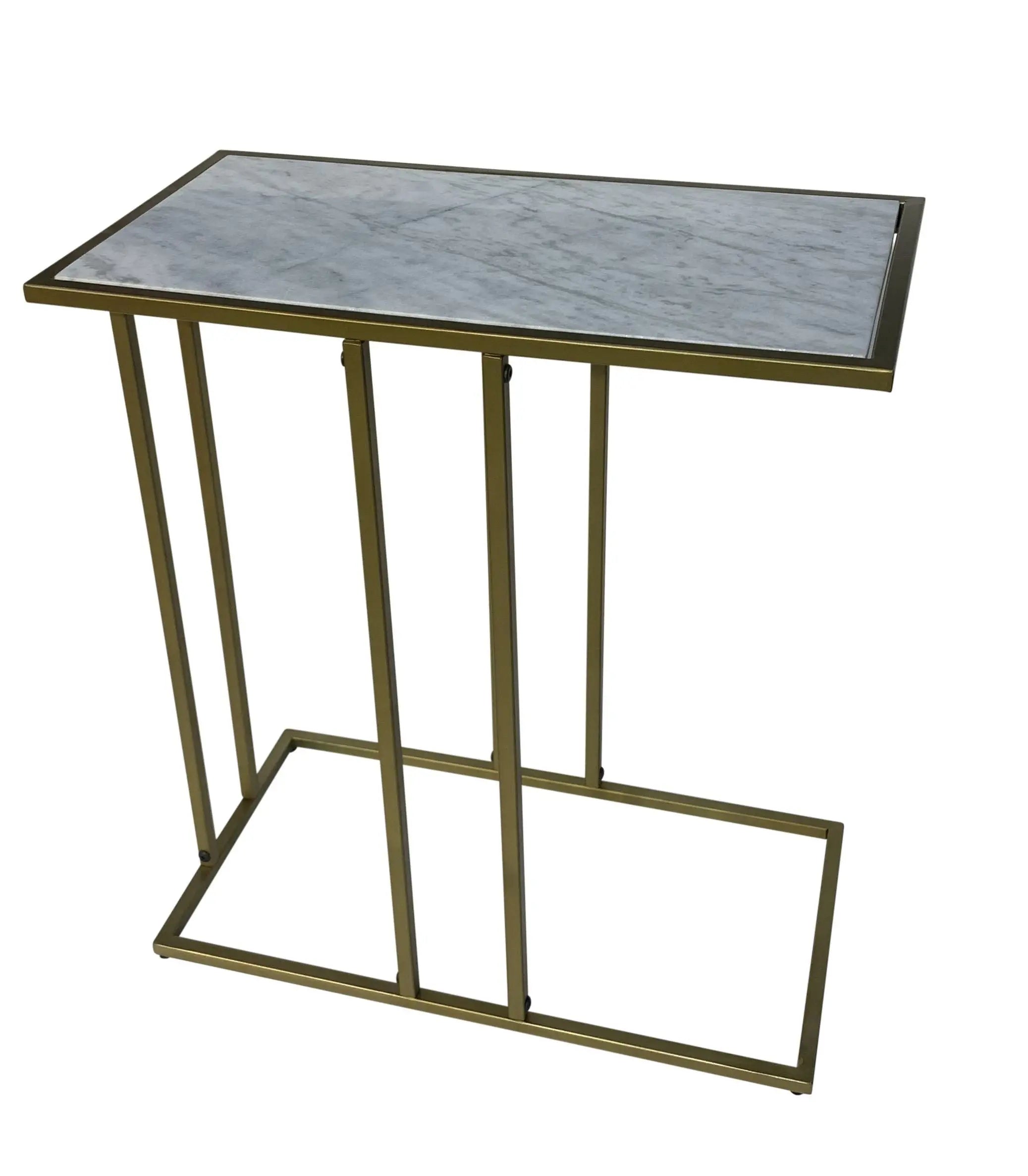26" White and Antiqued Gold Marble and Iron Frame End Table Homeroots Living Room