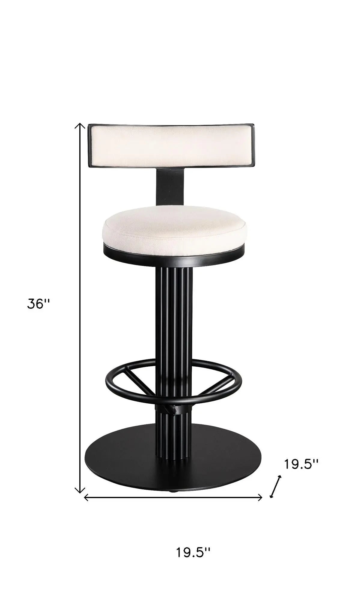 26" White and Black Linen and Steel Counter Height Swivel Bar Chair Homeroots Living Room