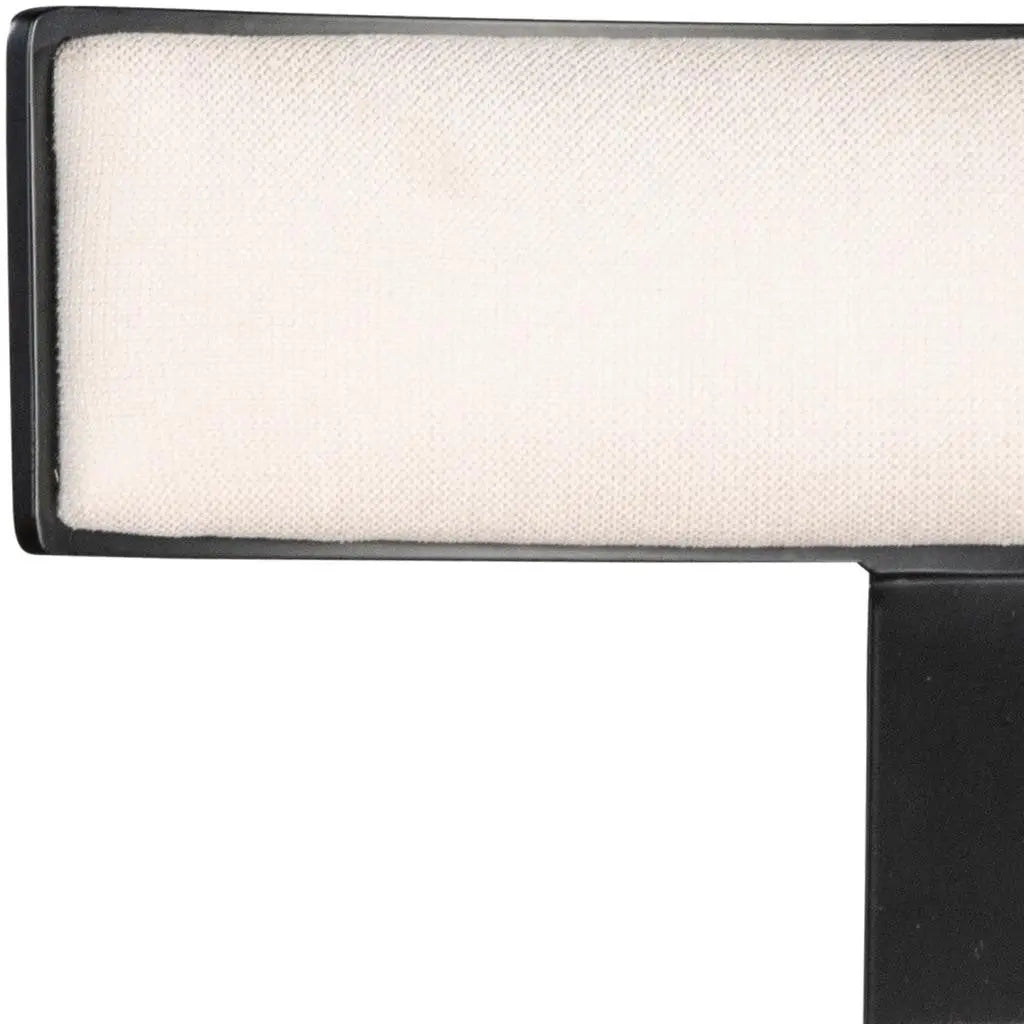 26" White and Black Linen and Steel Counter Height Swivel Bar Chair Homeroots Living Room