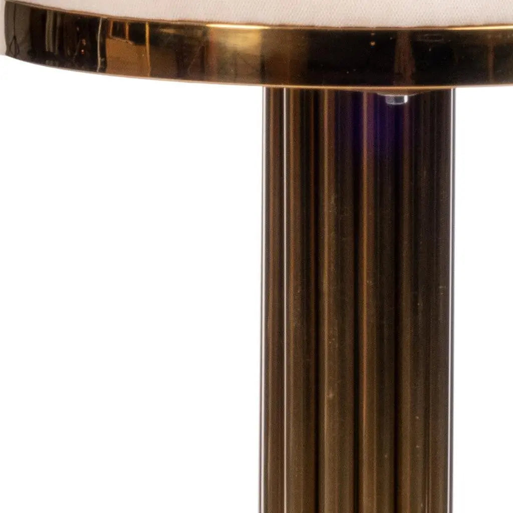 26" White and Gold Linen and Steel Counter Height Swivel Bar Chair Homeroots Living Room