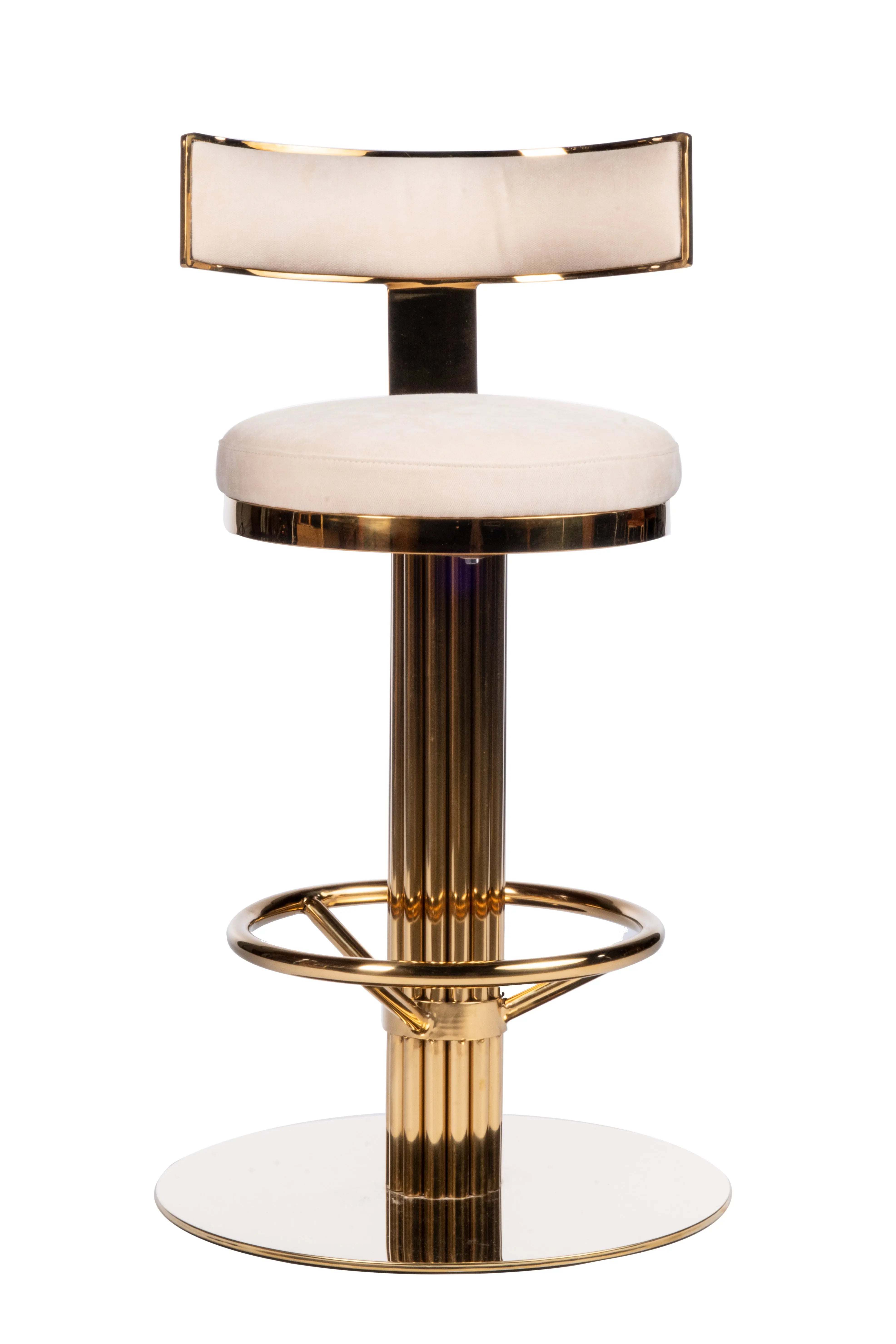 26" White and Gold Linen and Steel Counter Height Swivel Bar Chair Homeroots Living Room