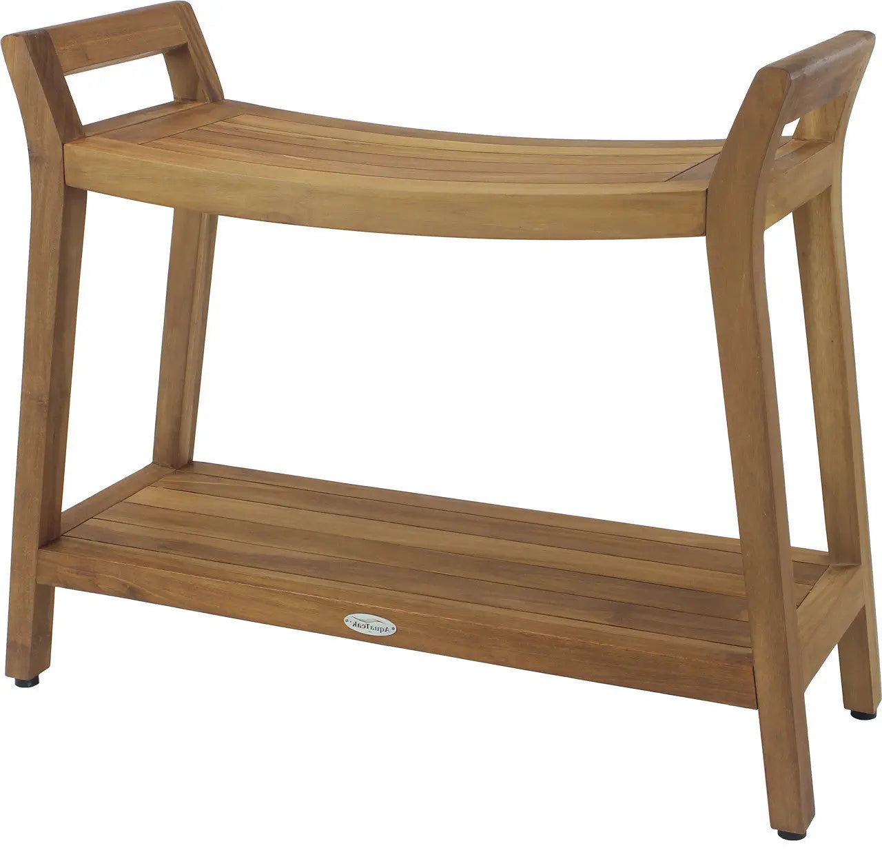 26" X 32" Brown Teak Rectangular Shower Bench With Shelf Homeroots Bed & Bath