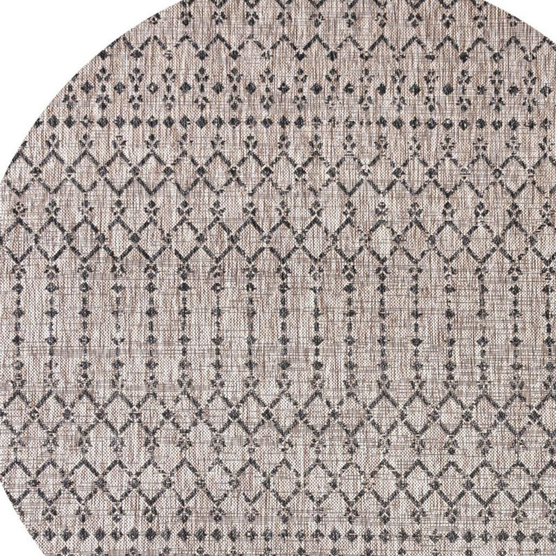 6' Natural And Black Round Trellis Indoor Outdoor Area Rug - GreatEagleInc
