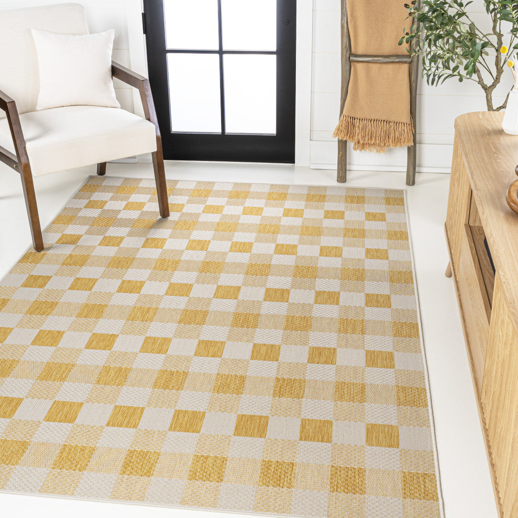 5' X 8' Yellow And Cream Geometric Indoor Outdoor Area Rug - GreatEagleInc