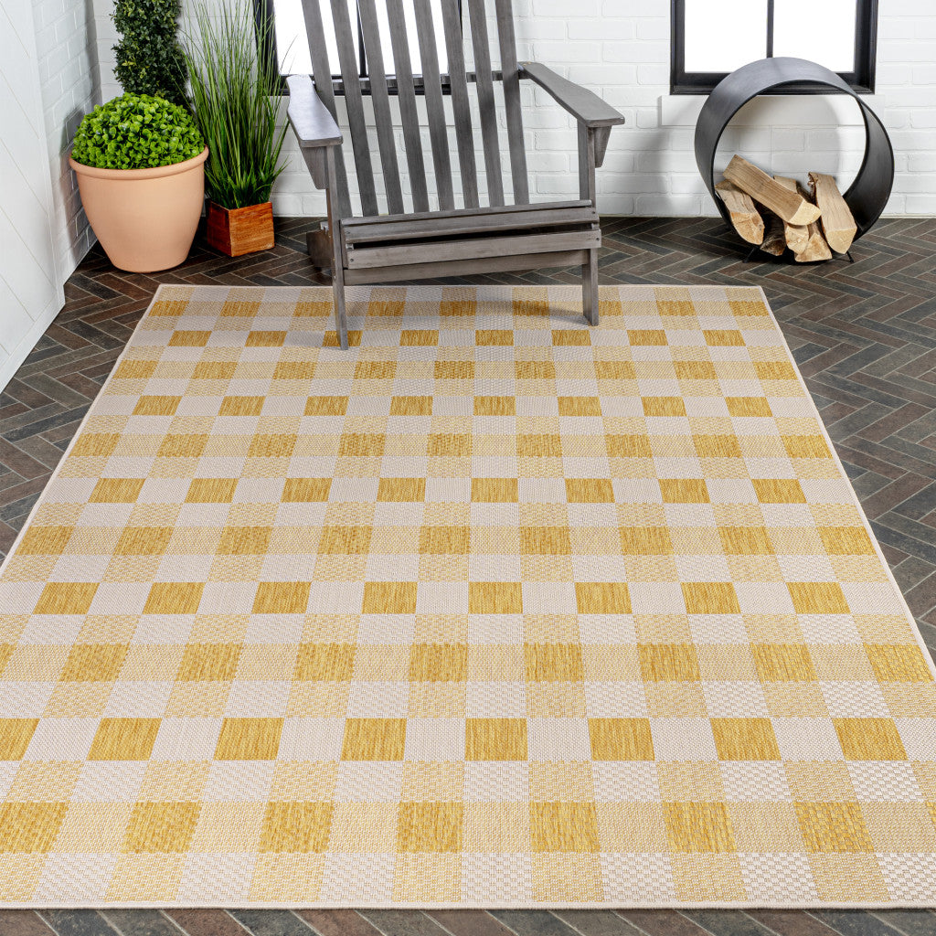 5' X 8' Yellow And Cream Geometric Indoor Outdoor Area Rug - GreatEagleInc