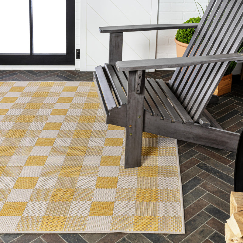5' X 8' Yellow And Cream Geometric Indoor Outdoor Area Rug - GreatEagleInc