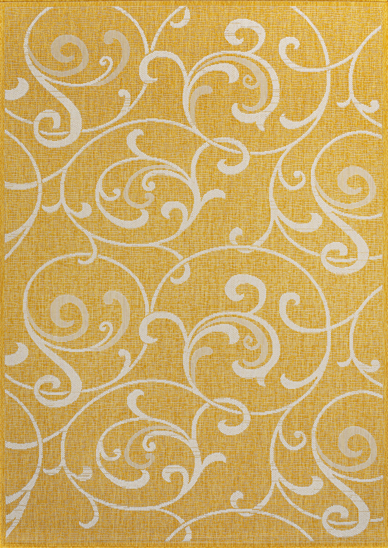 5' X 8' Yellow And Cream Floral Indoor Outdoor Area Rug - GreatEagleInc