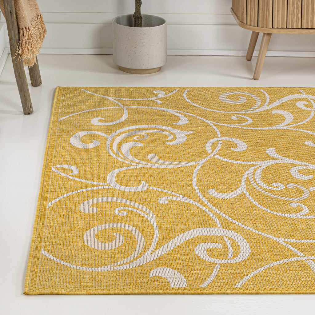 5' X 8' Yellow And Cream Floral Indoor Outdoor Area Rug - GreatEagleInc