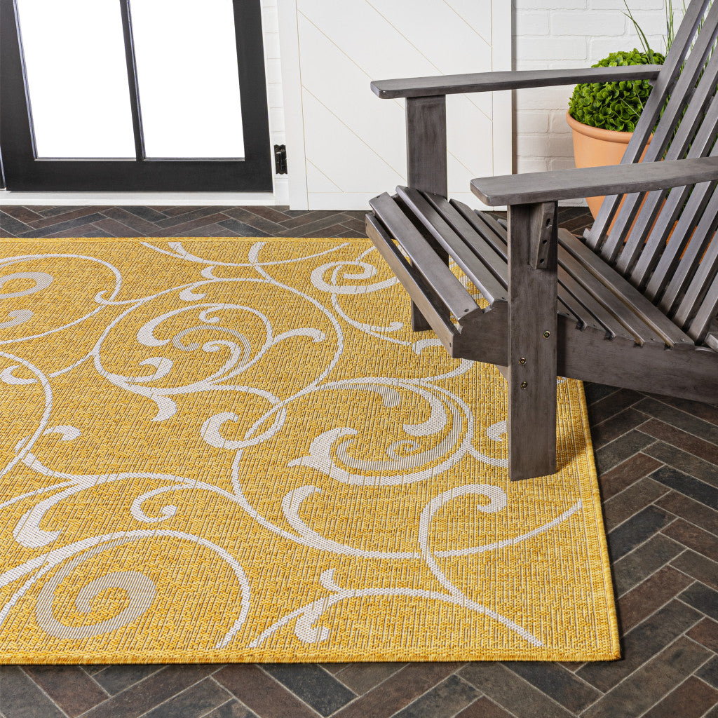 5' X 8' Yellow And Cream Floral Indoor Outdoor Area Rug - GreatEagleInc