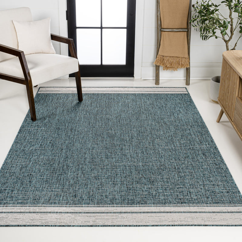 5' X 8' Turquoise And Cream Indoor Outdoor Area Rug - GreatEagleInc