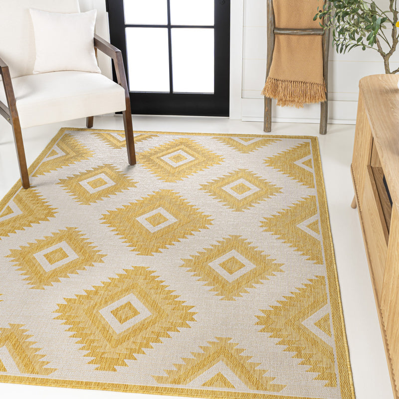 5' X 8' Yellow And Cream Moroccan Indoor Outdoor Area Rug - GreatEagleInc
