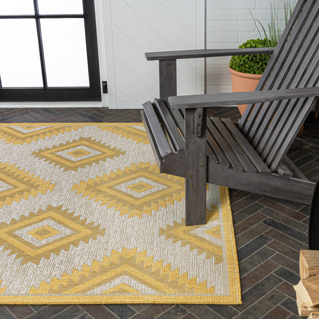 5' X 8' Yellow And Cream Moroccan Indoor Outdoor Area Rug - GreatEagleInc