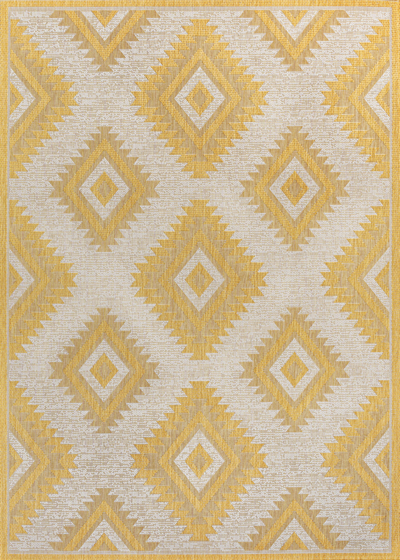 5' X 8' Yellow And Cream Moroccan Indoor Outdoor Area Rug - GreatEagleInc