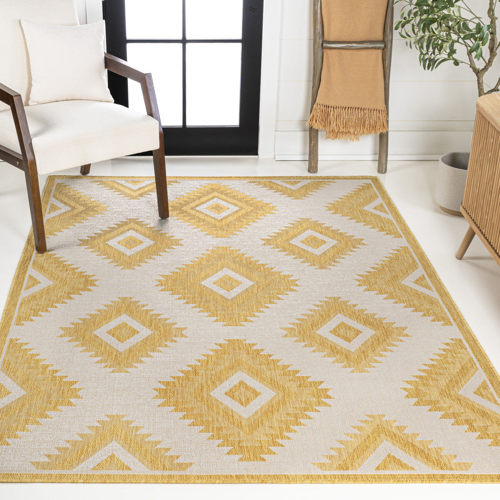 5' X 8' Yellow And Cream Moroccan Indoor Outdoor Area Rug - GreatEagleInc