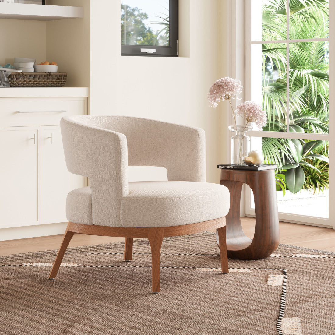 27" Beige And Brown Upholstered Arm Chair Homeroots Living Room