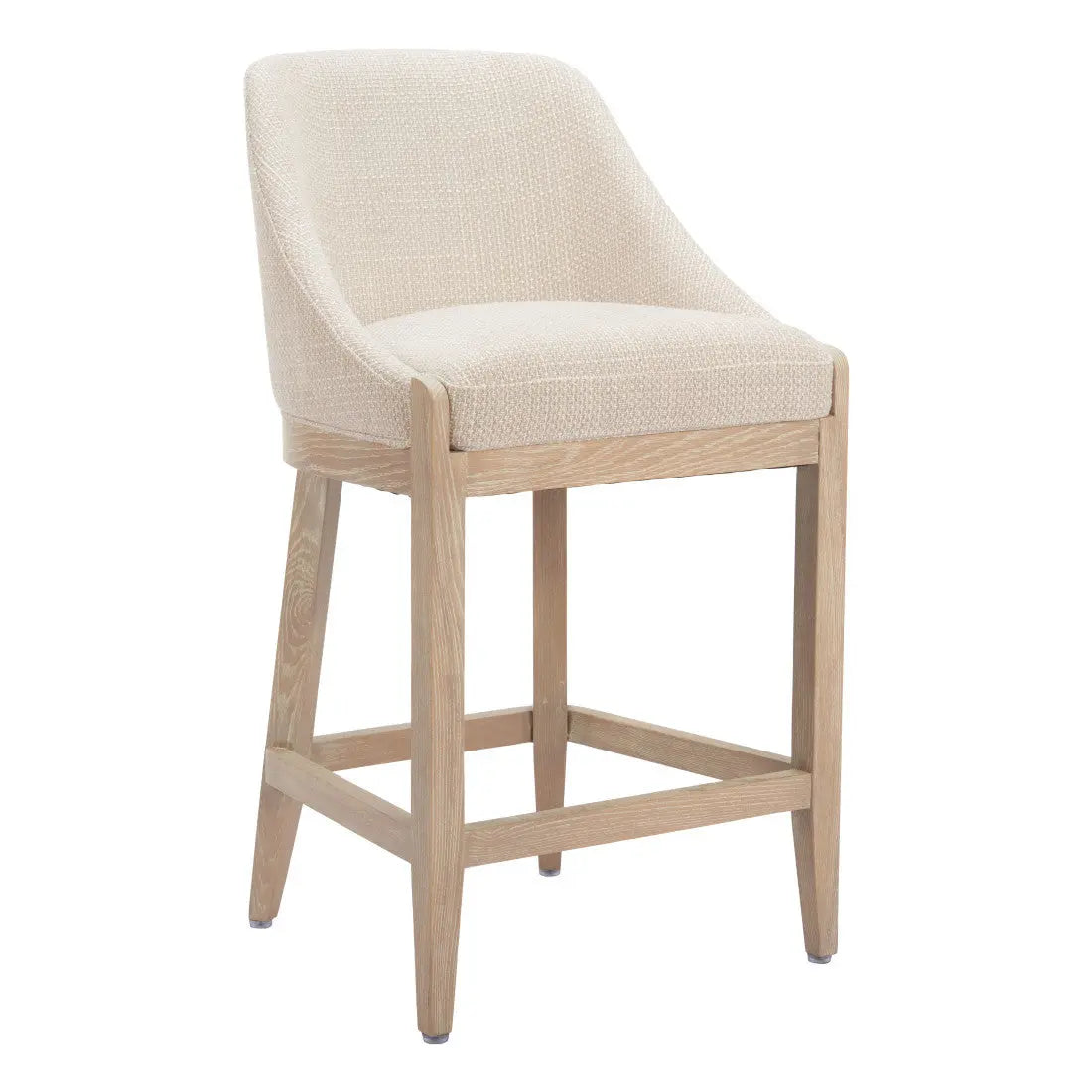 27" Beige and Natural Fabric and Solid Wood Counter Height Bar Chair Homeroots Living Room